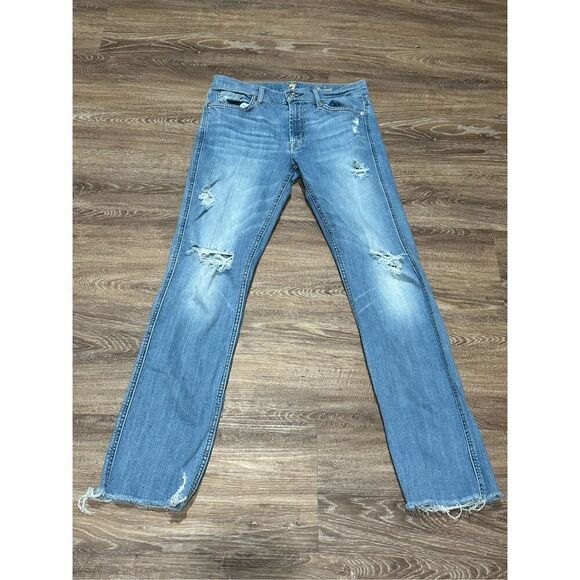 7 for all mankind Dylan light wash distressed raw hem jeans 27 - Picture 1 of 10